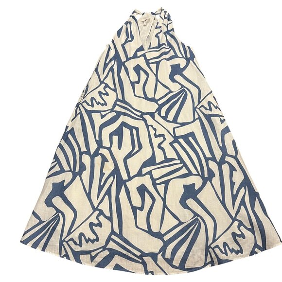 Banana Republic Trapeze Linen Midi Dress, Print Blue White, S - Picture 9 of 9